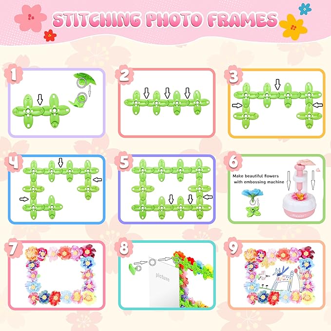 GirlsHome 300+PCS Fabric Flower Bouquets Toys, DIY Flower Crafts Kits for Kids, Arts and Crafts for Kids Ages 6-8 Girls, Flower Making Kit, STEM Educational Preschool Toy Christmas Gifts(White Pink)