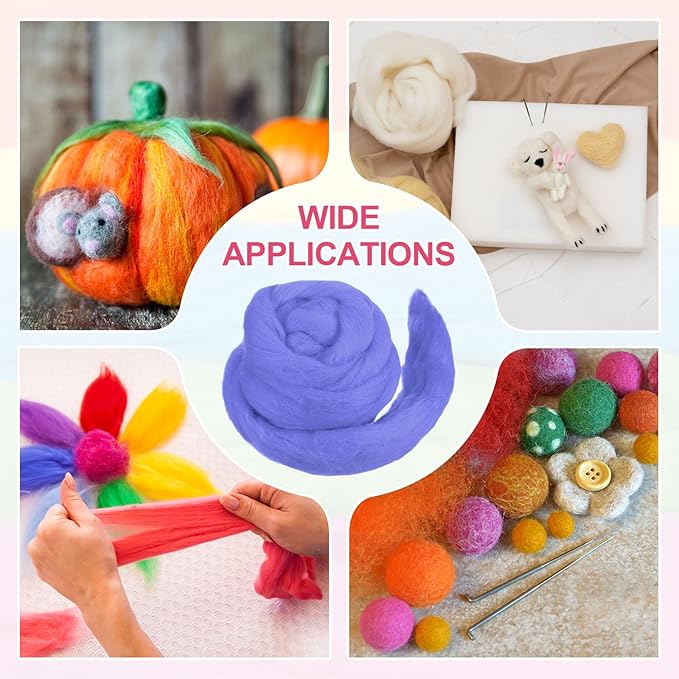 MECCANIXITY Wool Roving Yarn Soft Felting Wool 50g/1.76oz Pure Chunky Roving Yarn for Needle Felting Knitting Blanket Spinning Weaving Art DIY Craft Blue Purple