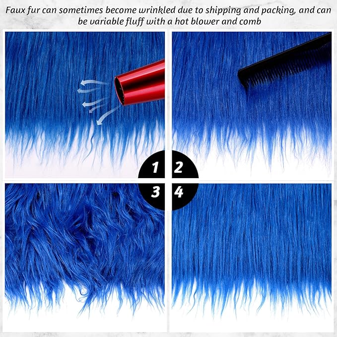 Tatuo 60 x 18 Inch Blue Faux Fur Fabric Christmas Fluffy Fuzzy Craft Fake Fur Cuts Shaggy Synthetic Plush Patch Sewing DIY Winter Halloween Costume Gnome Beard Miniature Dolls Rugs Mats Gift