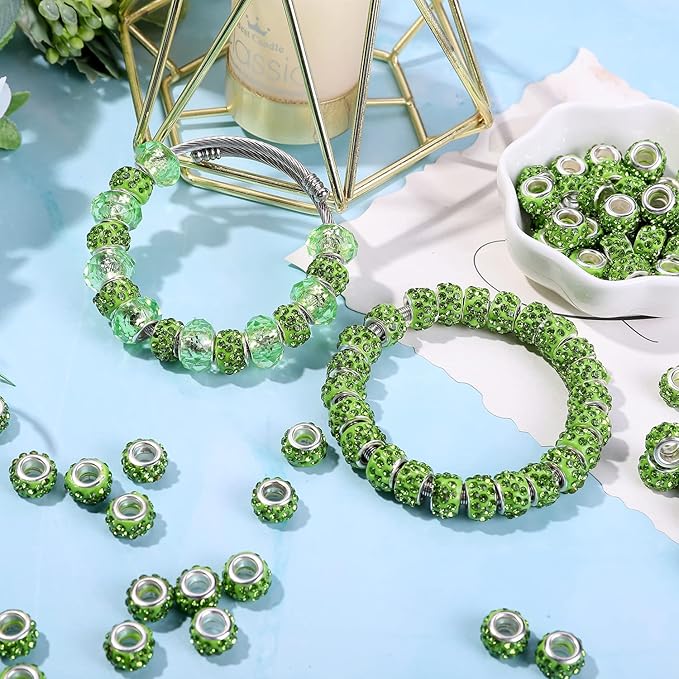 AIPRIDY European Large Hole Beads, Colorful Glass Charm Beads Set, Assorted Patterns and Designs (red+Green+lenmon)