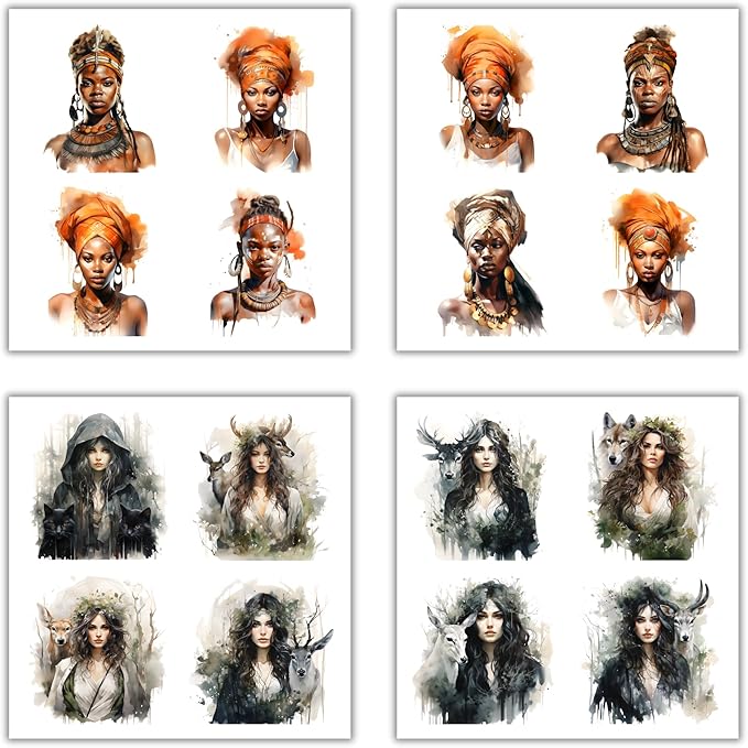 XERE 80 Pcs Mythic Enchantress Women Portraits Scrapbook Stickers Set for Scrapbooking and Journaling Notebooks, Junk Journal Supplies, Sketchbook, Bookmark Making Sticker