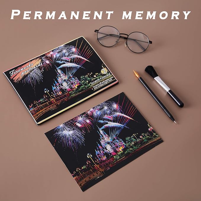 Scratch Rainbow Painting Art Postcards,Scratch & Sketch Art for Kids & Adults,Scratch Painting Creative Gift Engraving Art & Craft Set,Mini Envelope Postcard with 4 Tools,7.9''x5.5''（8 Pack）