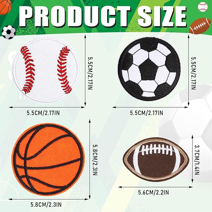 36pcs Ball Sports Iron On Patches Basketball Football Baseball Soccer Embroidered Sew On Applique Repair Patch DIY Crafts for Clothing Jacket Jeans Pants Dress Backpack Hat