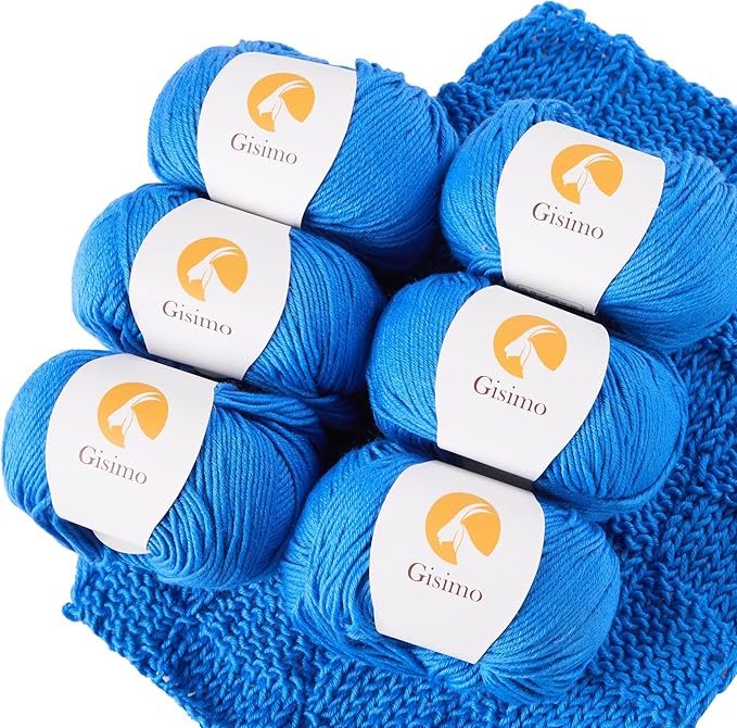 6 Balls Merino Wool Yarn, 12-Ply Luxurious and Soft Yarn for Hand Knitting & Crocheting, 1.76 OZ/50g, 120 yds/110 Meters(Blue,6Balls)