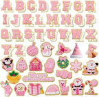 72 Pcs Pink Christmas Patches Chenille Christmas Letter Patches Self Adhesive Embroidered,Include 52 A-Z Letters Stick on Patch,20 Winter Cute Snowman Wreath Snowflake Stickers for Backpacks