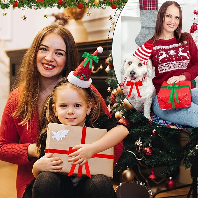 Christmas Ribbons, DECYOOL 4 Rolls 100 Yards Christmas Satin Ribbons 15mm Wide Holiday Craft Ribbons for Gift Wrapping and Xmas Decoration, Red & Green