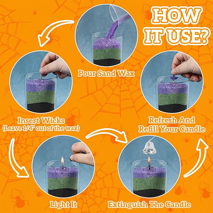 Sukh Candles Sand and Wicks for Halloween - 430G(0.94lb) Sand Candles with Wicks Purple, Orange, Black, Red, Green Refillable Candle for Weddings, Parties