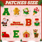 72 Pcs Red and Green Christmas Patches Embroidered Winter Christmas Letter Patches Self Adhesive,Include 52 A-Z Letters Patch,20 Winter Snowman Wreath Penguin Stick on Letter Stickers for Backpacks