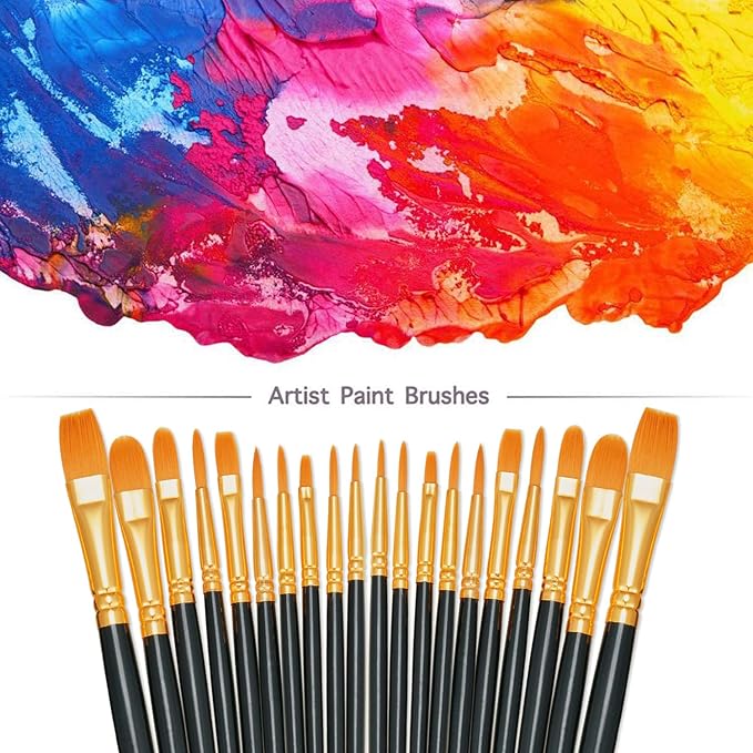 BOSOBO Paint Brushes Set, 6 Pack 60 Pcs Round Pointed Tip Paintbrushes Nylon Hair Artist Acrylic Paint Brushes for Acrylic Oil Watercolor, Face Nail Art, Miniature Detailing & Rock Painting, Black