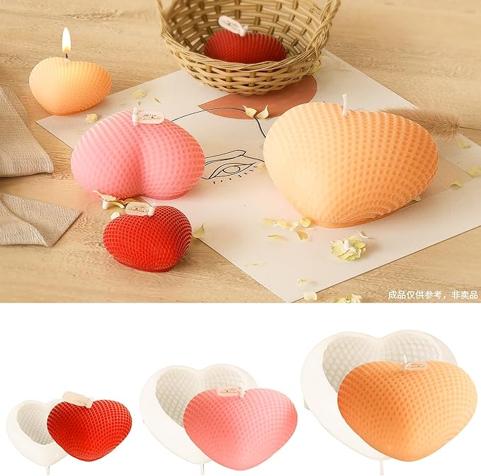 3 Pack Heart Candle Molds Love Resin Mold - Resin Casting Silicone Molds for Home Decor & Candle Making Wave Spiral Mold