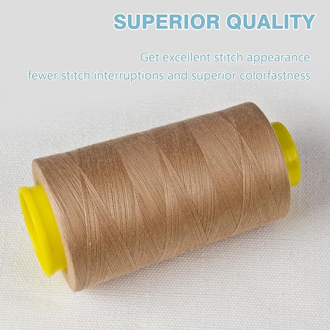 Dark Cream Serger Thread, All-Purpose Thread for Sewing, Polyester, 4 Cones of 3000 Yards Each Spool for Sewing Machine
