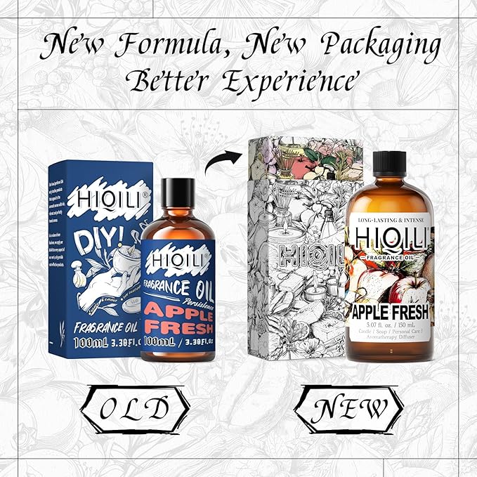 HIQILI Apple Fresh Fragrance Oil for Home Diffuser, Candles, Soaps, Bath Bombs & Perfume Making, Long-Lasting Fruity Scent - 5.07 Fl Oz