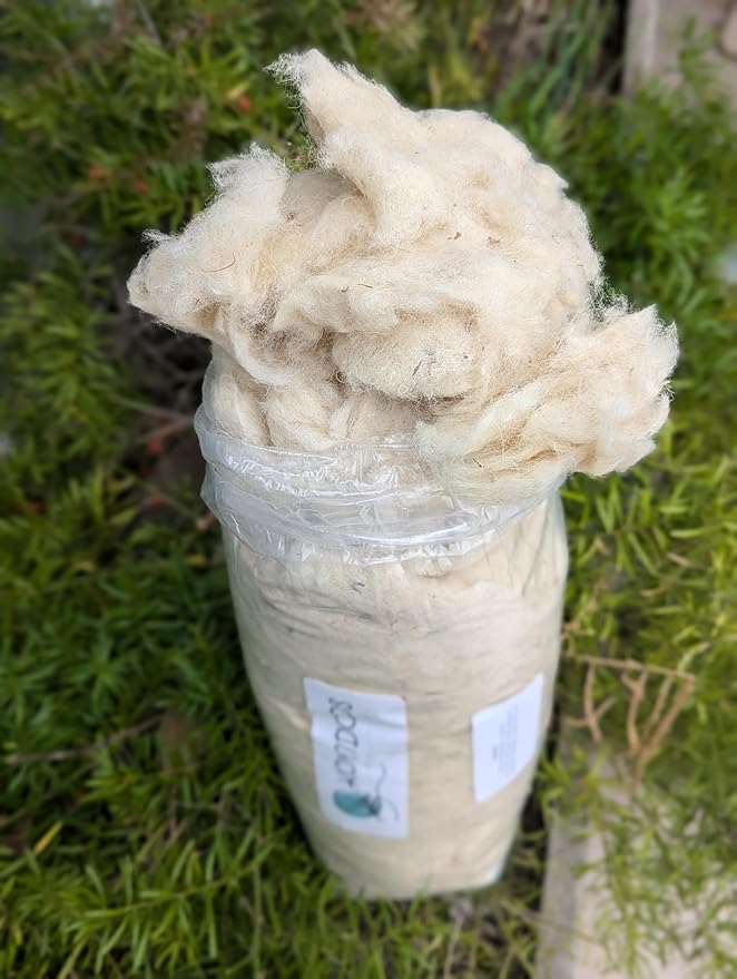 1 lb Wool Stuffing raw Washed Sheep Short Natural Fiber noil w/Debris for Filling Pillow Cushion Toys Dryer Balls Dolls Felting Batting Blending Needle Crafts core Wool Insulation.