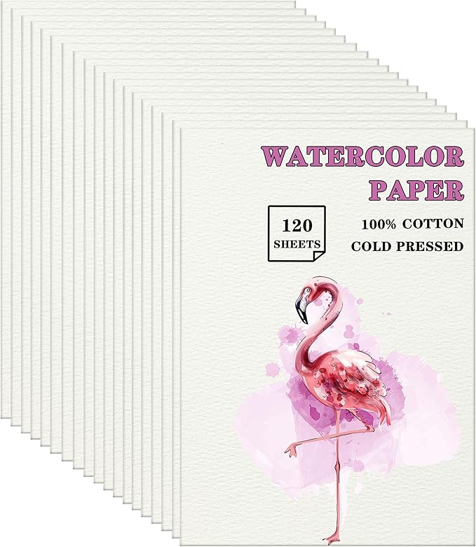 Silunkia 120 Sheets 100% Cotton Watercolor Paper 8.5 x 11 for Painting, 140lb/300gsm Heavyweight Cold Pressed Off White Paper for Students Adults Artists Drawing Valentine Gift Cards