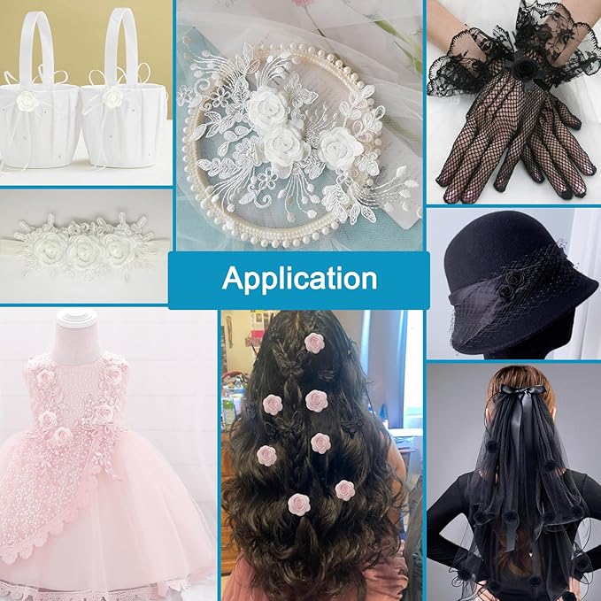 20pcs Flower Lace Applique Exquisite 3D Embroidery Floral Sew On Patches for Wedding Bridal Dress Clothes Repairing Hair Ornaments Sewing Craft DIY (Pink)