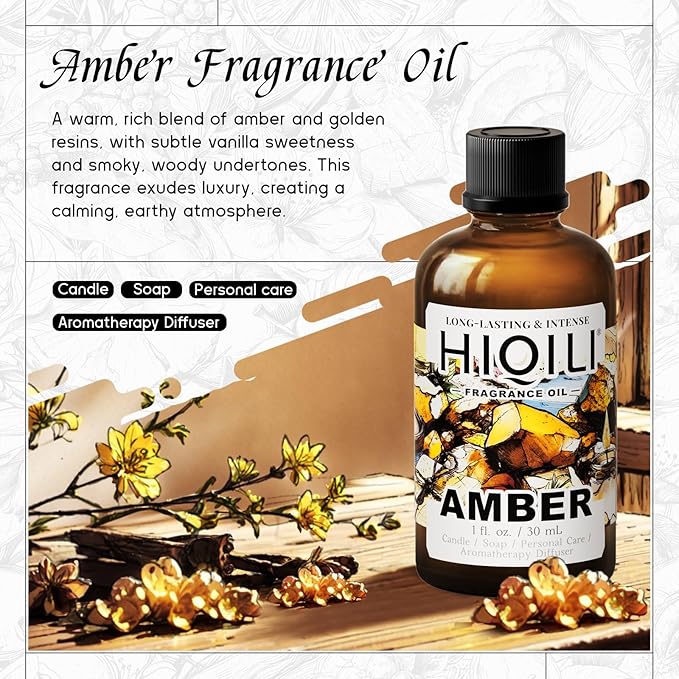 HIQILI Amber Fragrance Oil for Candle, Perfume, Soap Making, Hotel Scents for Essential Oil Diffuser & Aromatherapy - 1 Fl Oz