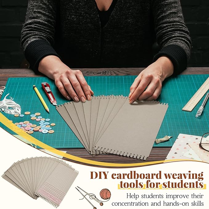 Pajean 24 Pack Cardboard Weaving Looms Weaving Wide Notch Loom Boards Loom for Beginners Knitting Sewing Crochet Basket Jewelry Arts Crafts, 6-1/2 x 13 Inch