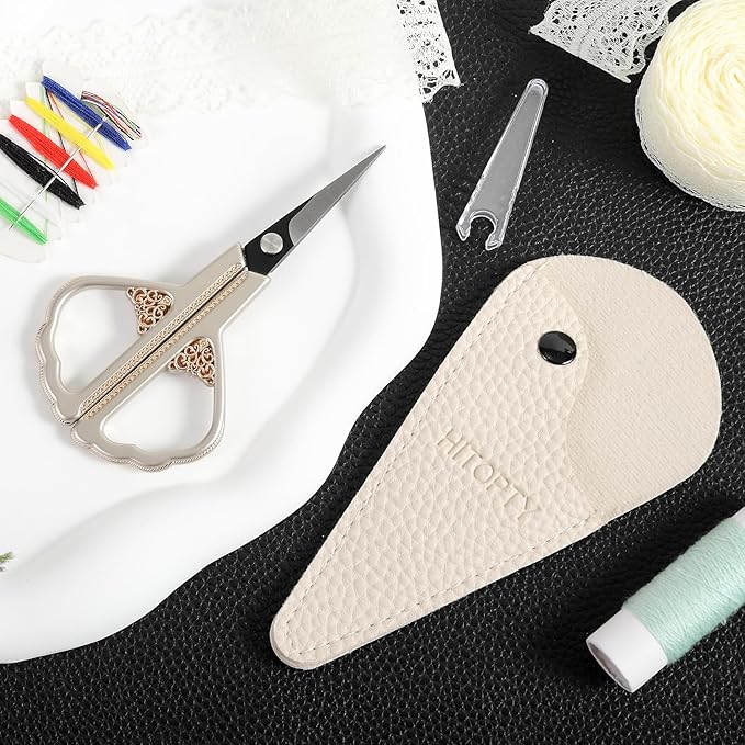 Small Craft Scissors - Little Flat Scissor with Cover, Sharp Tiny Scissors All Purpose for Thread Paper Cutting, Needlepoint Art Work DIY Tools Home Office