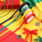DECYOOL 4 Rolls Black History Month Ribbon Set, Red, Yellow, Green, Black Polyester Wired Ribbons Black History Month Ribbon for Gift Wrapping DIY Crafts Juneteenth and Kwanzaa Decorations