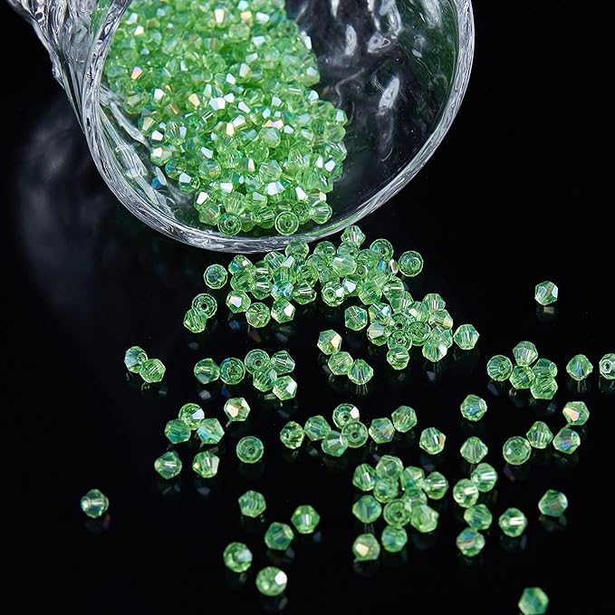 1100PCS 4mm Bicone Crystal Glass Beads for Jewelry Making, Sparkling Mini Beads for Suncatchers, DIY Bracelets & Craft Projects (Green)
