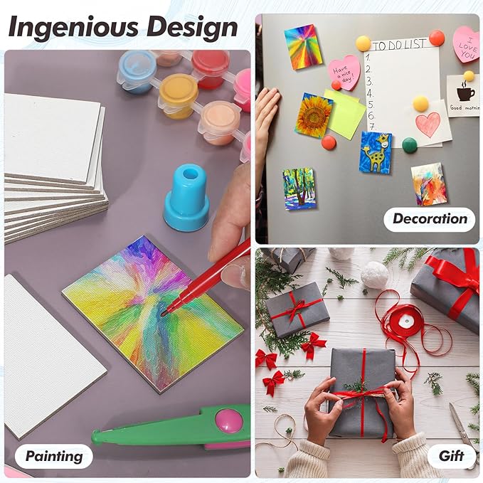 Engrowtic 50 Pcs Magnetic Painting Canvas Panel Mini Canvas Boards for Painting Mini Tile Art for Fridge Locker Art Crafts DIY(2 1/5 x 3 in,Rectangle)