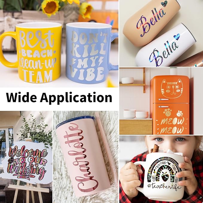 TECKWRAP Holographic Permanent Vinyl Bundle, 12" x 10" 12 Sheets Rose Gold, Gold and Silver Permanent Adhesive Vinyl for DIY Sticker, Home and Car Decor,