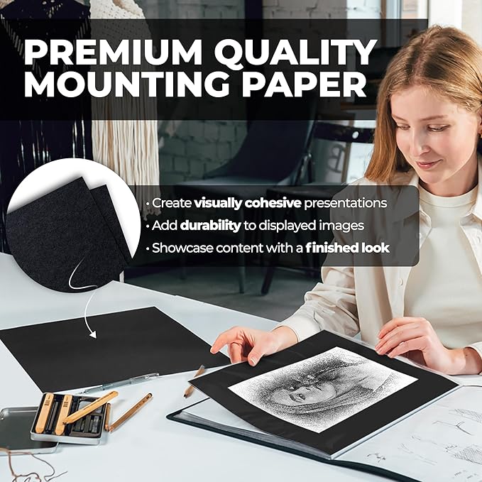 Dunwell 11x14 Art Portfolio Binder with Mounting Paper (Silver), Large Portfolio Folder for Artwork Storage, 24 Clear Sleeves Displays 48 Pages, Acid-Free Poly 11 x 14 Presentation Book