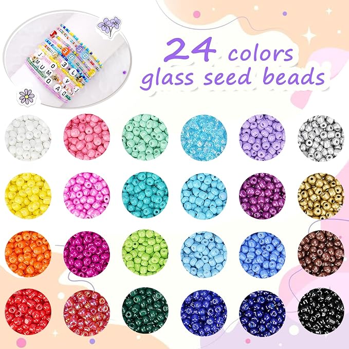 4500pcs Seed Beads 24 Colors 4mm Round Beads for Friendship Bracelet Making Kit Waist Small Bead Rainbow Beads for DIY Crafting 6/0