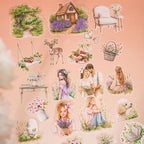 TIAMECH Romantic Trip to Garden PET Stickers - 120 Pcs Flower Pinking Dream Cherry Girls Design, Waterproof Sticker for Journaling & Scrapbooking, Junk Journal Supplies, Ephemera & DIY Crafts