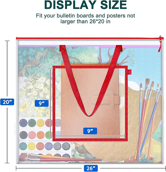 Large Poster Storage Bag, 25" x 19" Art Portfolio Bag with Pocket for Poster, Cutting Mat, Bulletin Board, Scrapbook, Keepsake - Waterproof Art Bag for Home Office Outdoor