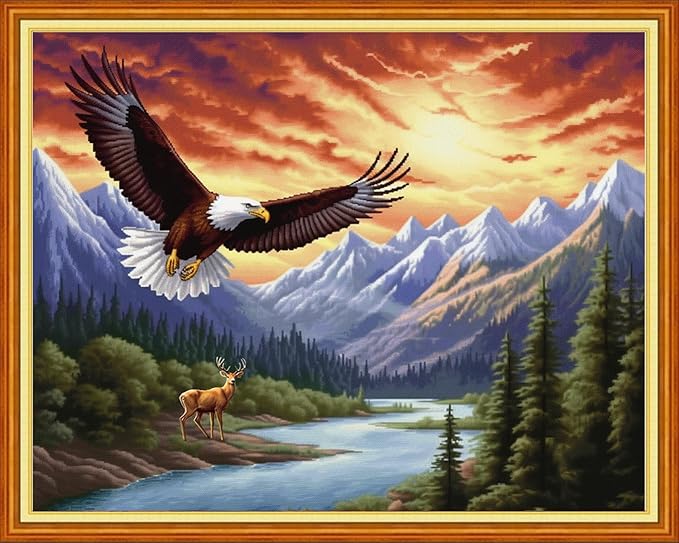 Findvoor Stamped Cross Stitch Kits for Beginner Embroidery Kits for Beginners Adults DIY 11CT Cross Stitch Patterns Needlepoint Kits Crossstitching Kits-Soaring Eagle in The Sky 16x20 inch