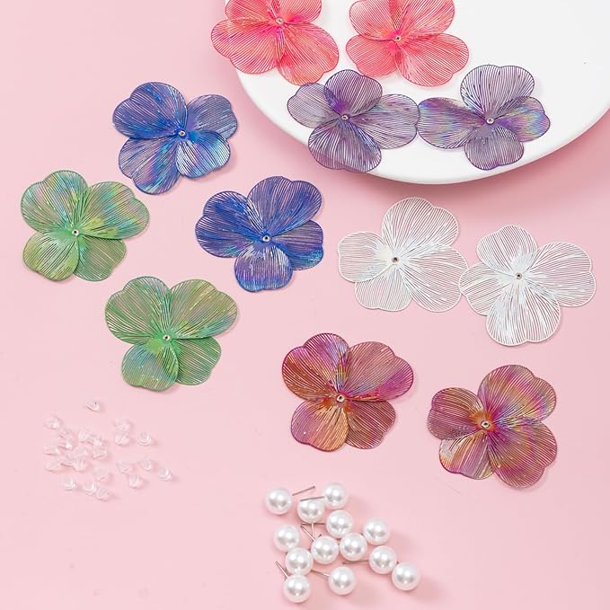 COLIGREE 6 Pairs AB Color Filigree Flower Stud Earring Making Kit Hollow Multicolor Filigree Floral Charms for DIY Earrings Necklaces Rings Hair Jewelry