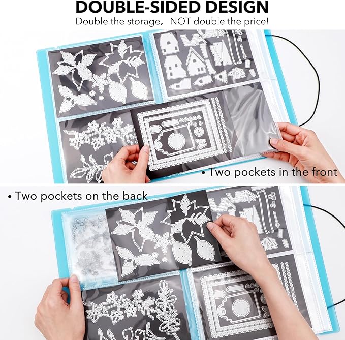 10 Pcs 0.3mm Magnet Sheets and 80 pockets/20 pages Storage Album for Stamp and Cutting Dies Storage Book Organizer Folder for Storage Die Cutting, DIY Scrapbooking Card Making Supplies (Blue)