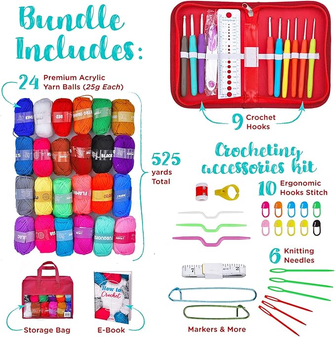 J MARK Crochet Kit for Beginners Adults -1320 Yards Crochet Set for Beginners, Crochet Starter Kit