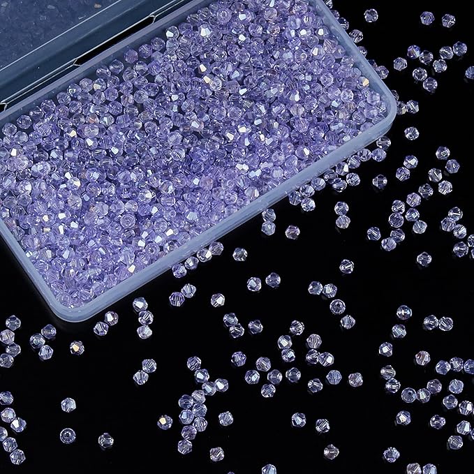 1100PCS 4mm Bicone Crystal Glass Beads for Jewelry Making, Sparkling Mini Beads for Suncatchers, DIY Bracelets & Craft Projects (Light Purple)