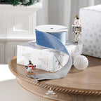 Dusty Blue Velvet Wired Ribbon with Glitter Back 2.5 Inch Blue and Silver Christmas Ribbon Wired Ribbon for Christmas Tree, Gift Wrapping, Mantel, Wreaths Supplies, Topper Bows (10 Yards)