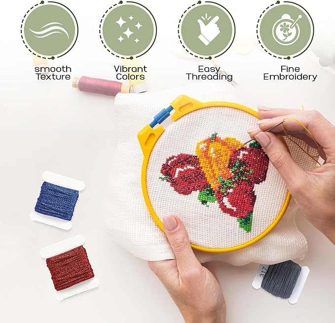 Embroidery Floss Kit 108 Colors 99 Cotton 9 Metallic Threads On Plastic Bobbins, Dmc Color Coding for Cross Stitch, Friendship Bracelets, String Crafts