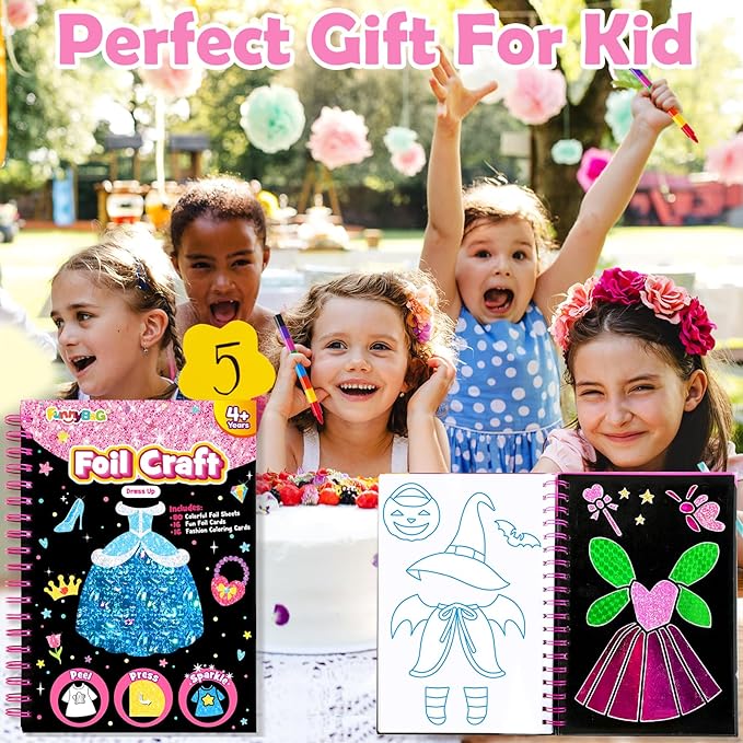 FUNNYB&G Foil Art Craft for Kids - Christmas Crafts Gift Party Favors Stocking Stuffers for Kids Fun Art Supplies Creative Birthday Gift Travel Toys for Girls Boys 4 5 6 7 8 9 Years Old (Dress Up)