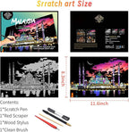 Scratch Art for Adults(12 Sheets A4),Family Creative DIY Painting Papers for Travel Lovers,Craft Lovers|Creative Scratch Art Adult (Britain/Thailand/Malaysia) by Iskueal