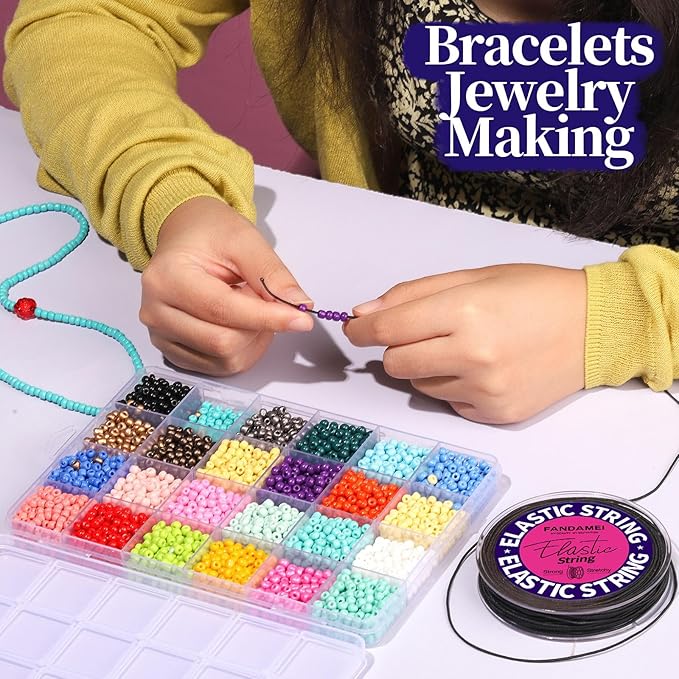 FANDAMEI 1mm Elastic String for Beading, Elastic Cord Stretchy for Bracelets Making, Stretch Bead Cord for Jewelry Making, Sturdy Thread for Bracelet Necklace Crafts Christmas DIY Elastic String Cord