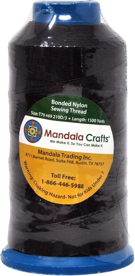 Mandala Crafts Bonded Nylon Thread Dark Brown Heavy Duty Sewing Threads - 1500 YDs Size 69 210D T70 Tex 70 Thread for Leather Jeans Weaving Outdoor Marine Upholstery Threads