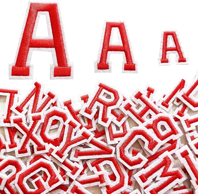 1.3 inch Iron on Letter Patches 78 Pieces, A-Z Embroidered Alphabet Patches for Clothing Jackets Hats Backpacks Jeans Red