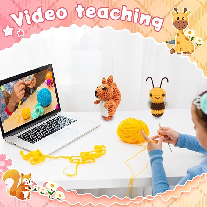 Leozzef DIY Crochet Kit for Beginners, 6 Cute Animal Crocheting Kits with Yarn, Hooks & Step by Step Videos, 2026 Easy DIY Craft for Adults & Kids, Handmade Plush Craft Gift for Crochet Lovers