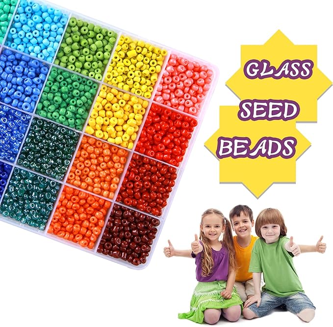 Glass Seed Beads for Bracelet Making Kit, 24 Colors 6/0 4mm Small Beads Multicolor Beading Beads with Container Box for Jewelry Making - Approx 6000pcs