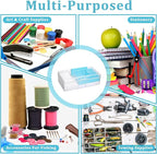 JUXYES 2 Pack Plastic Carry Storage Box with Removable Dividers, Clear Art Craft Supply Storage Bin Sewing Box with Handle Lid, 2 Layers Stationery Storage Case for School/Office Supplies Light Blue