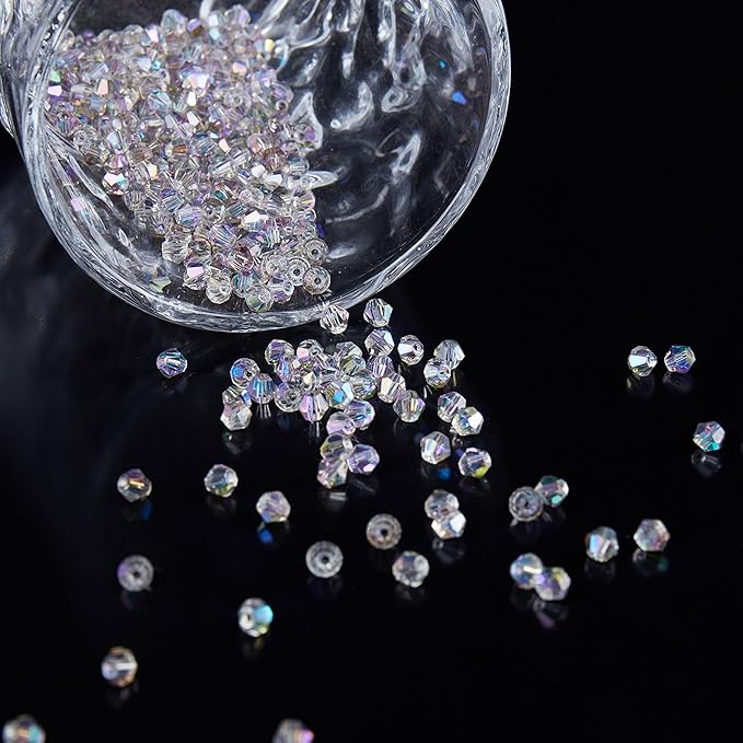 1100PCS 4mm Bicone Crystal Glass Beads for Jewelry Making, Sparkling Mini Beads for Suncatchers, DIY Bracelets & Craft Projects (AB Phantom Purple)