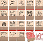 18 Pcs All Holiday Wood Stamps Set Wooden Rubber Holiday Stamps for Card Making Decoration and Scrapbooking Supplies