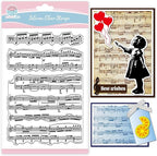 GLOBLELAND Vintage Sheet Music Background Clear Stamps for Card Making Music Notes Lace Silicone Clear Stamps Words Transparent Stamp Seal for DIY Scrapbooking