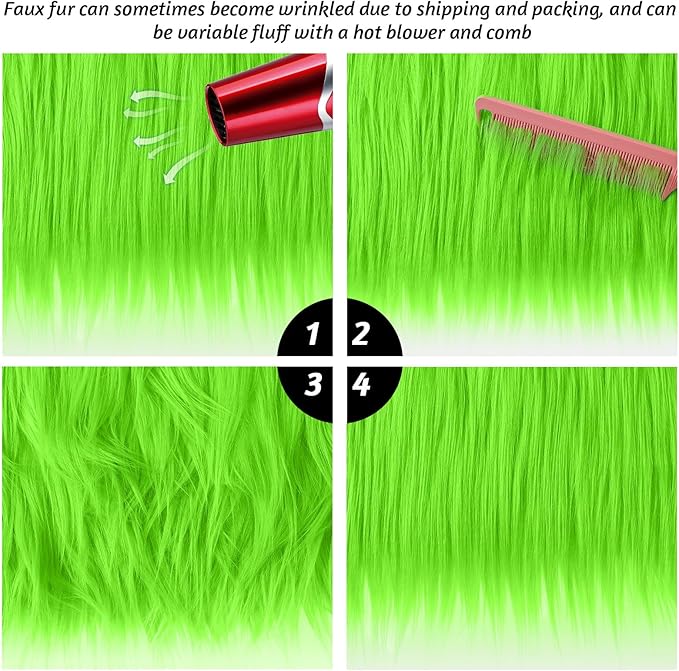 Tatuo 60 x 18 Inch Lime Faux Fur Fabric Christmas Fluffy Fuzzy Craft Fake Fur Cuts Shaggy Synthetic Plush Patch Sewing DIY Winter Halloween Costume Gnome Beard Miniature Dolls Rugs Mats Gift