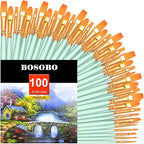 BOSOBO Paint Brushes Set, 10 Pack 100 Pcs Round Pointed Tip Paintbrushes Nylon Hair Artist Acrylic Paint Brushes for Acrylic Oil Watercolor, Face Nail Art, Miniature Detailing & Rock Painting, Green